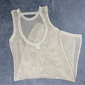 Mesh Beach Coverup Dress Womens Large Cream Midi Sleeveless Side Slits